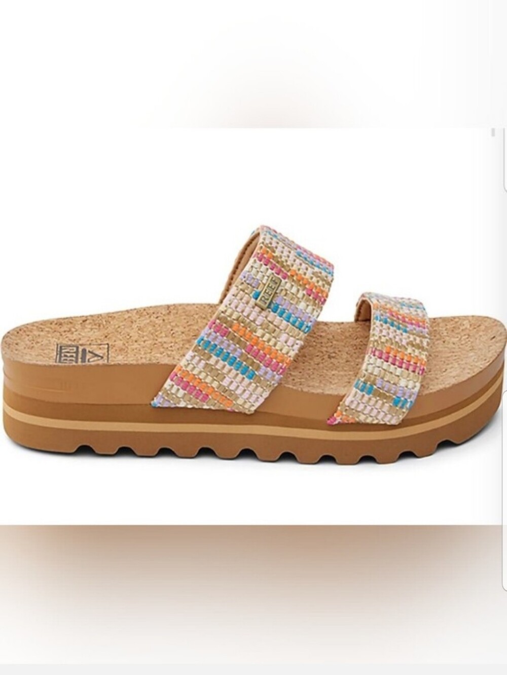 NEW! REEF Woven Multi-Color Double Strap Platform Slide Sandal sz 8 NWT - Picture 2 of 6